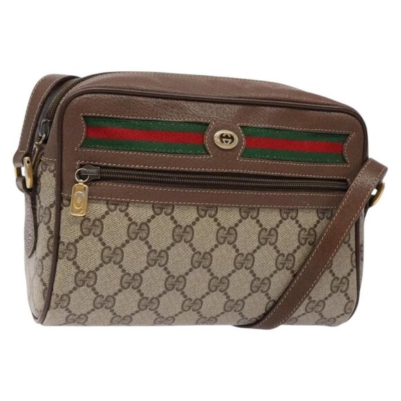 GUCCI GG Supreme Web Sherry Line Shoulder Bag Beige Gold 98 02 087 Auth 138842 - Picture 1 of 16